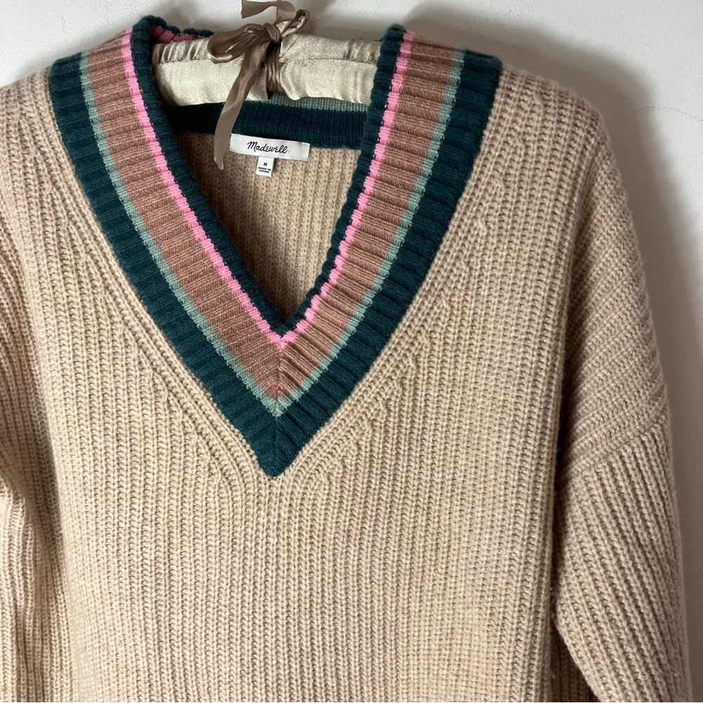 Madewell Tipped Forrest V-Neck Oversized Wool-Blend Sweater Medium - Picture 4 of 9